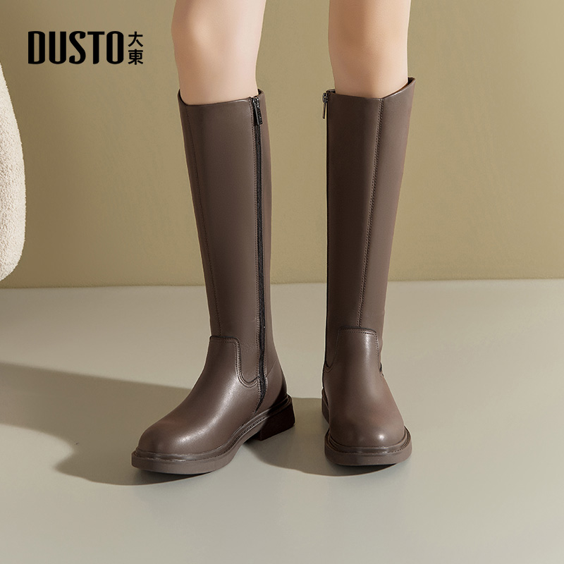 大东骑士靴女鞋2025冬季新款时尚休闲方跟侧拉链低跟圆头 - 图3