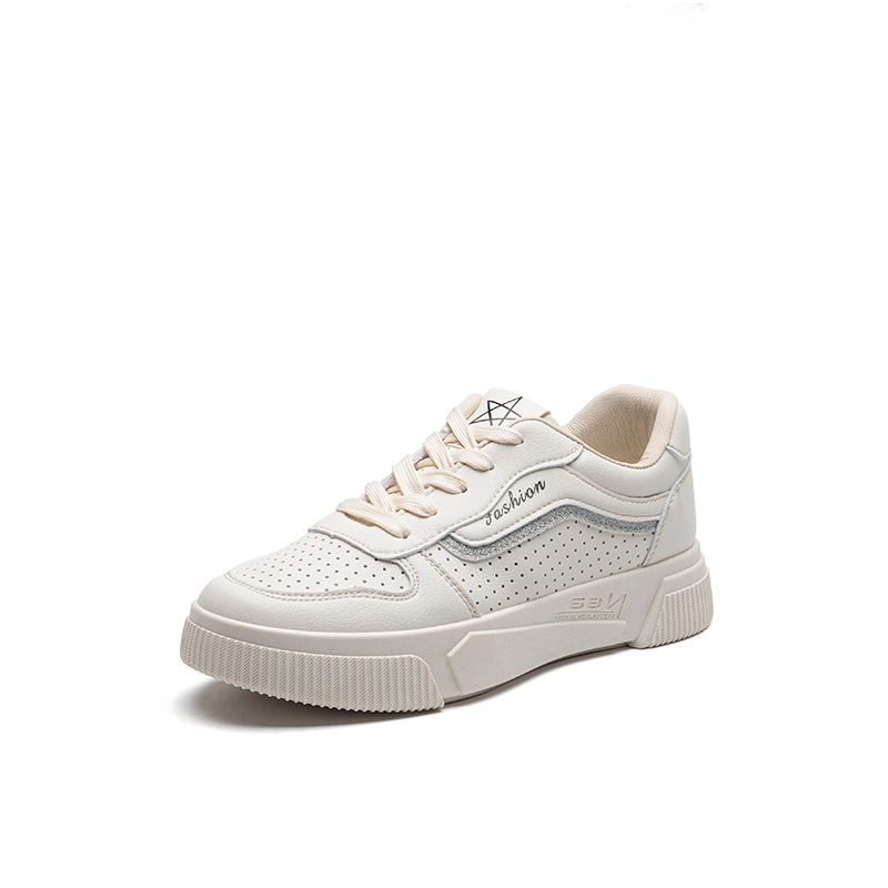 dusto旗舰店大东新款夏季休闲低跟平底鞋侧闪粉条系带小白鞋女鞋20S71033