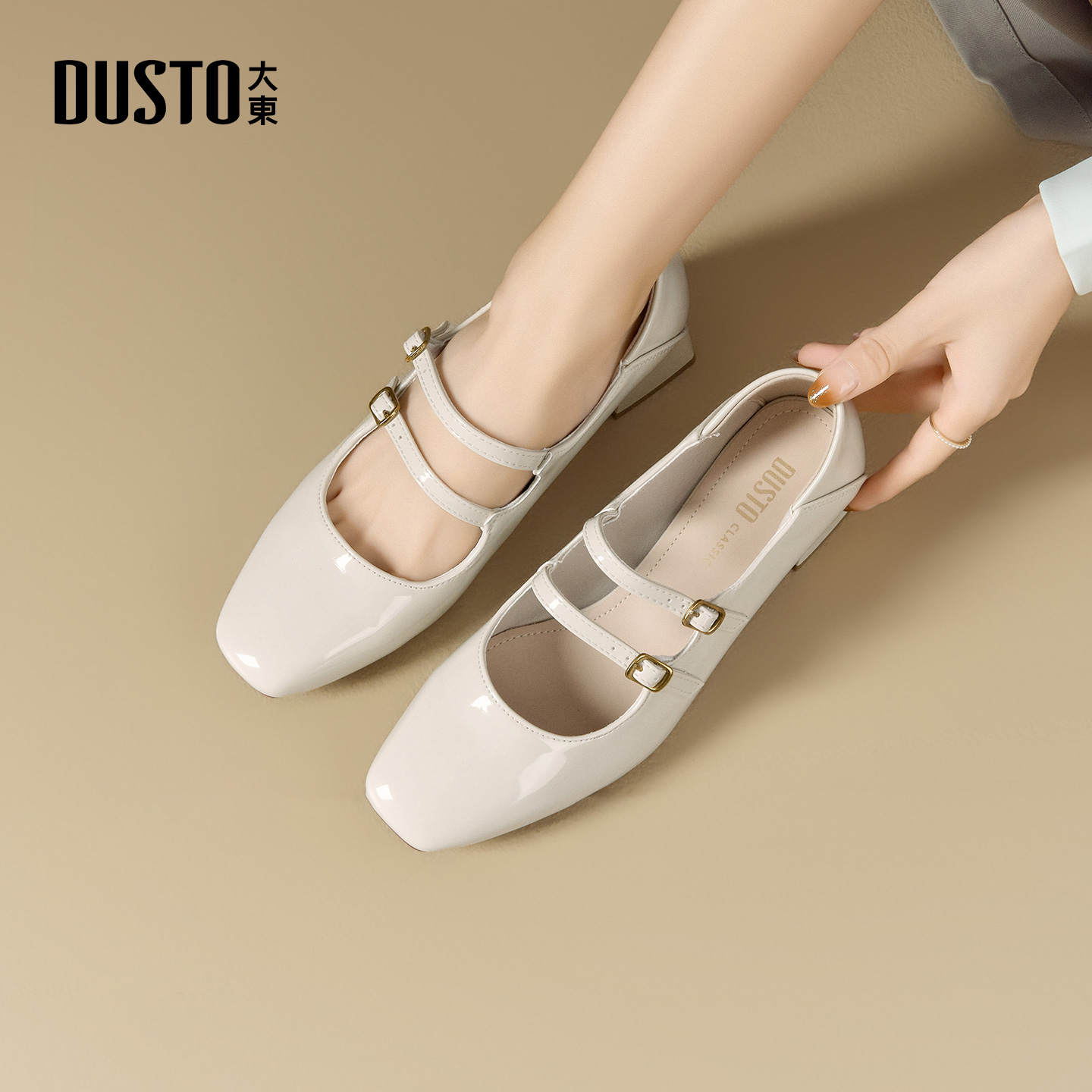 大东玛丽珍鞋女鞋2026春季新款优雅粗跟中跟套脚方头饰扣C1049 - 图1