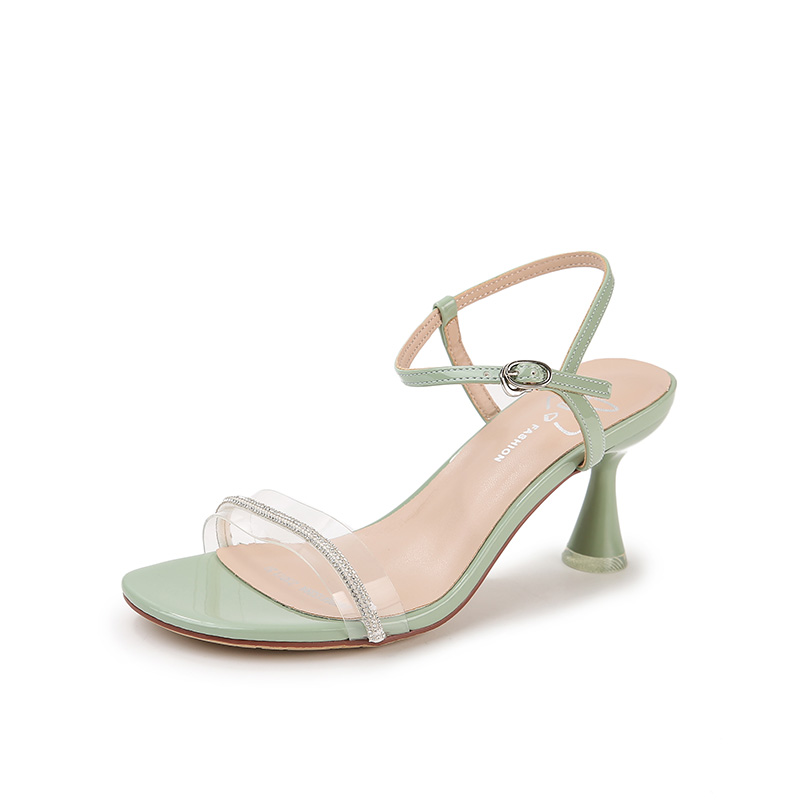 dusto旗舰店大东新款夏季韩版高跟细跟水钻透明一字带凉鞋女鞋3