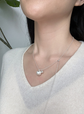 毛衣链通体S925纯银拉丝圆球项链