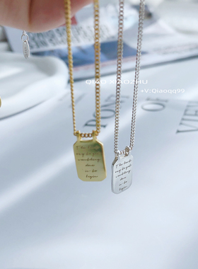 项链S925纯银镀18K金字母方牌