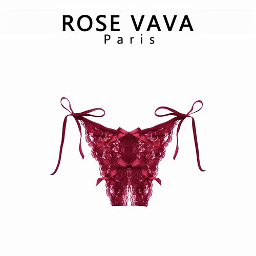 ROSE VAVA 性感蕾丝内裤女镂空蝴蝶结系带低腰薄款丁字裤 - 图1