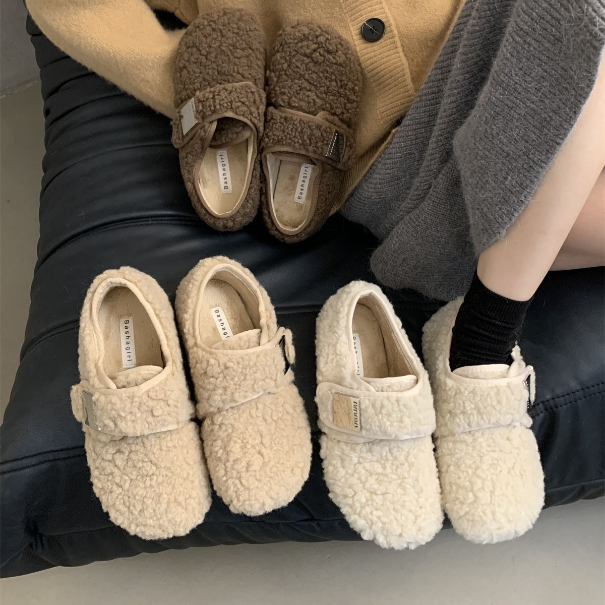 平底羊羔毛毛鞋女外穿2024新款秋冬玛丽珍豆豆鞋加绒保暖孕妇棉鞋,淘宝优惠券,粉丝福利购,淘宝优惠卷