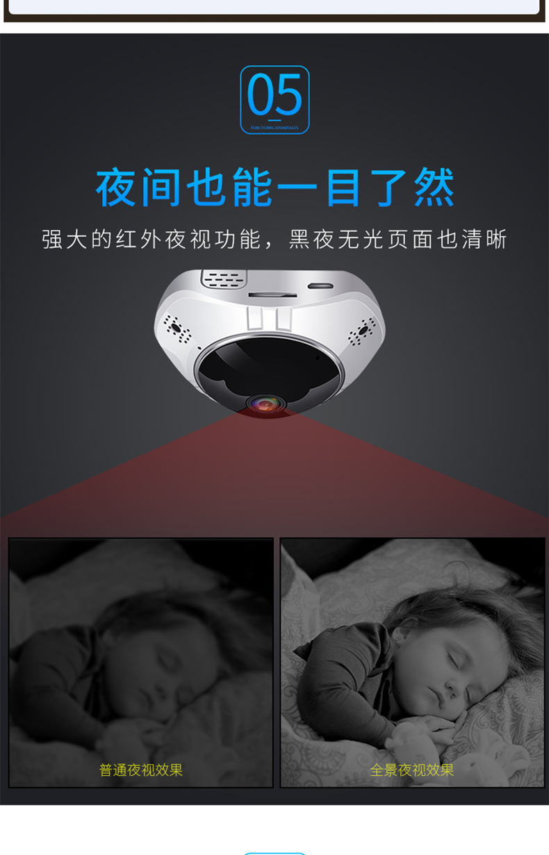 宝气 360度全景摄像头wifi监控器手机无线网络远程家用夜视高清-图1