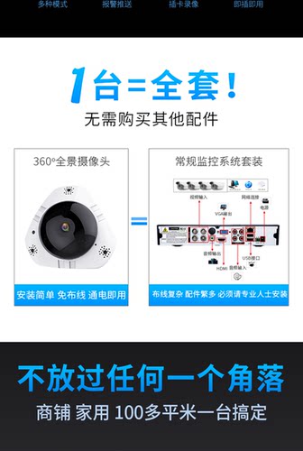 鱼眼360度全景摄像头wifi监控器手机无线网络远程家用高清无死角 - 图2