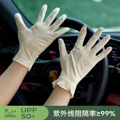 防晒手套女士冰丝薄款透气夏季开车骑车驾驶露指触屏防滑防紫外线 - 图0