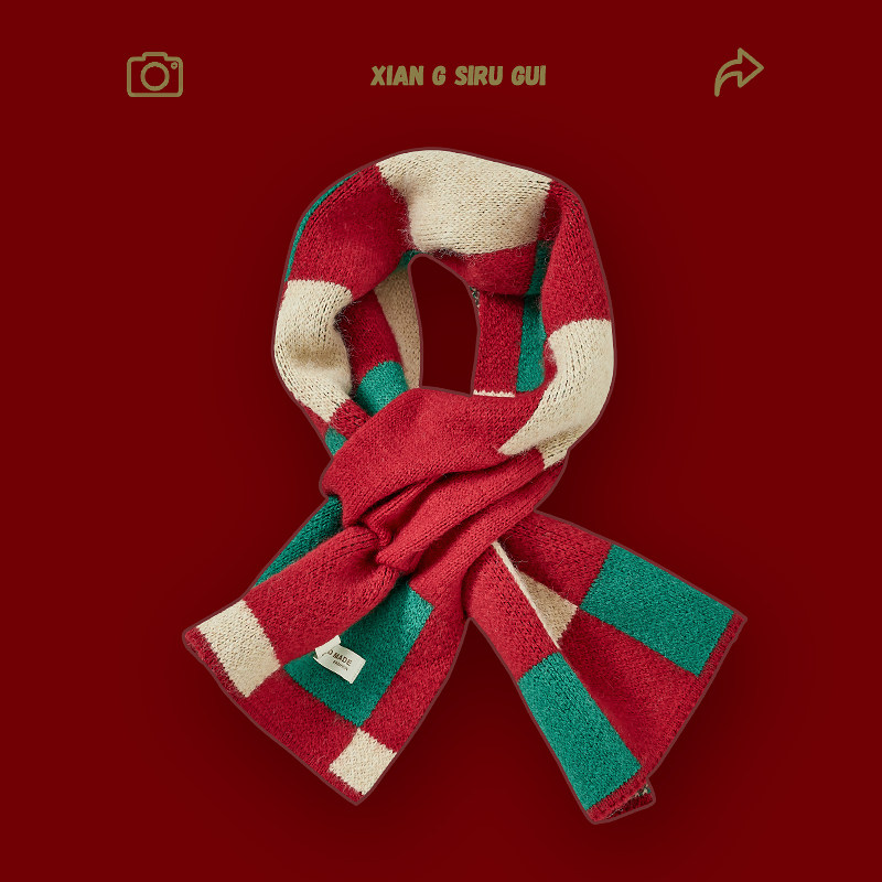 高级感大红色新年围巾礼物冬季女生可爱保暖毛线针织交叉小围脖女,淘宝优惠券,粉丝福利购,淘宝优惠卷