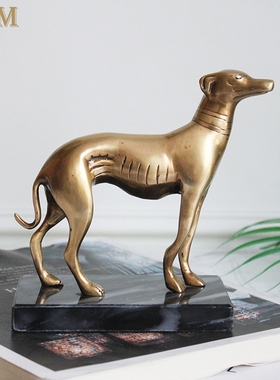 美式风黄铜热卖大理石底座招财狗