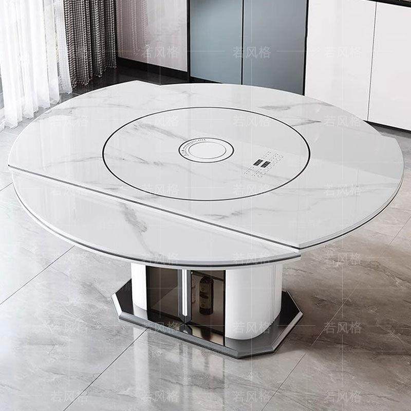 多功能岩板组合餐桌伸缩电磁炉一体现代简约家用圆形转盘大小户型,淘宝优惠券,粉丝福利购,淘宝优惠卷