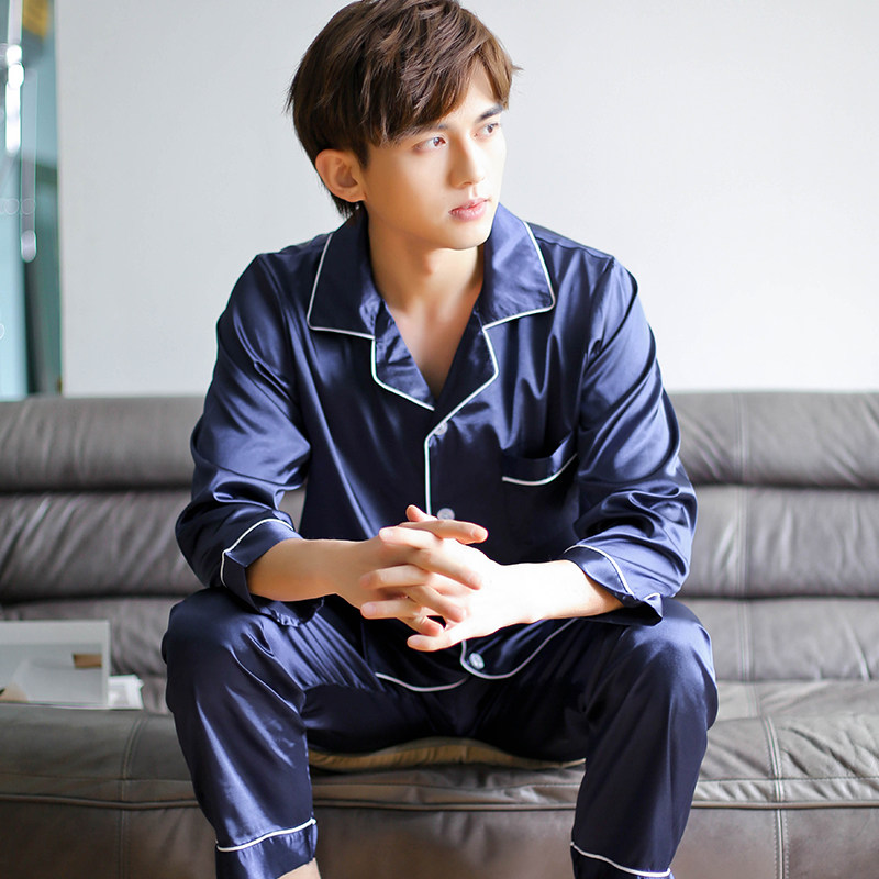 春秋季男士丝绸长袖宽松冰丝睡衣 序牧睡衣/家居服套装