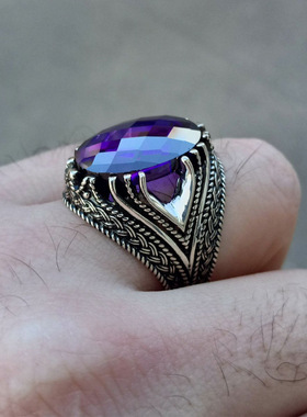欧美复古镶嵌紫色宝石戒指男士欧美时尚流行男指环