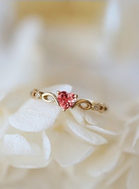 热卖桃心网红铜戒指女红宝石爱心形锆石镶钻镀白K时尚首饰