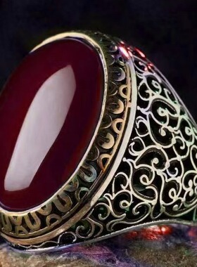 欧美饰品复古天然绿宝石男戒指