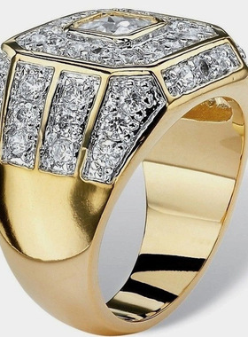 欧美时尚男士镀金锆石戒指男款潮流饰品嘻哈指环男士礼物