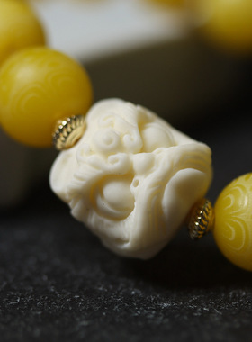 天然绿菩提根子雕刻六字箴言醒狮跑环款手串男女士手链持念珠佛珠