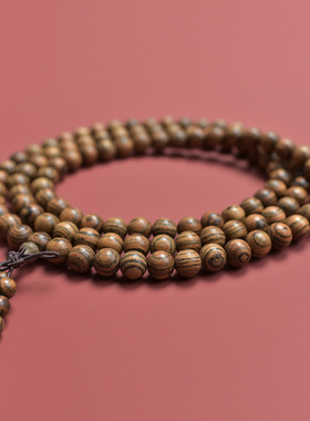 天然精品虎皮檀木老料高密108颗满纹手链男女士情侣手串复古佛珠