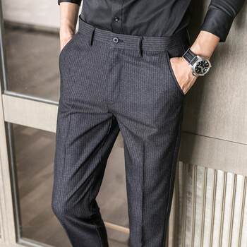 ດູໃບໄມ້ລົ່ນໃຫມ່ຜູ້ຊາຍ trousers striped suit trousers spring and Korean style trendy elastic small-foot casual pants business small straight 0901q