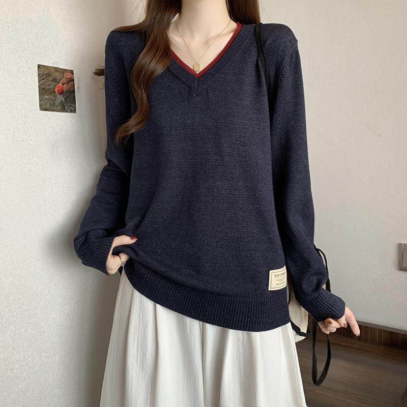 春秋大码胖mm宽松遮肉显瘦v领长袖针织打底衫女内搭减龄女1230n,淘宝优惠券,粉丝福利购,淘宝优惠卷