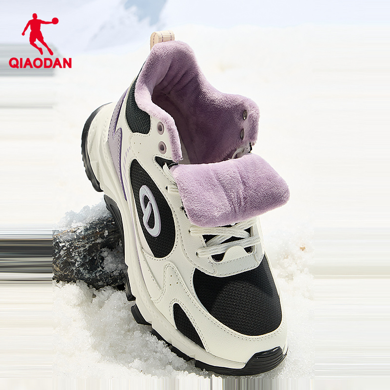 乔丹棉鞋女冬季新品加绒保暖高帮户外运动鞋子皮面防水黑色休闲鞋 - 图1