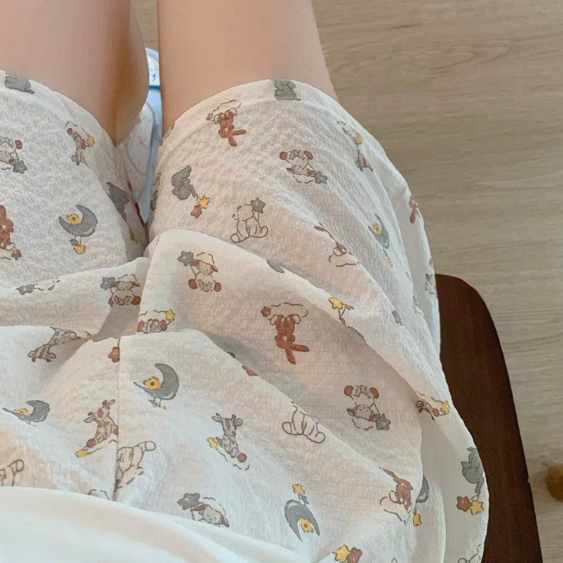 cartoon cute thin trousers, shorts for students for leisure, elastic waist, oversize