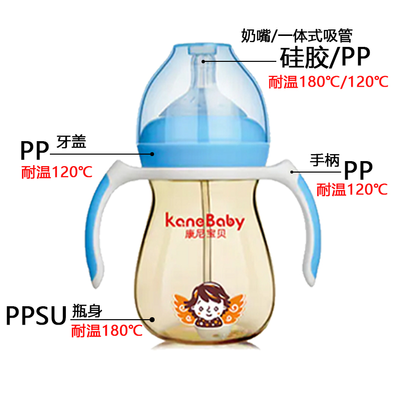 宽口径PPSU奶瓶仿母乳实感吸管一体式奶嘴防呛防胀气280ml 原装