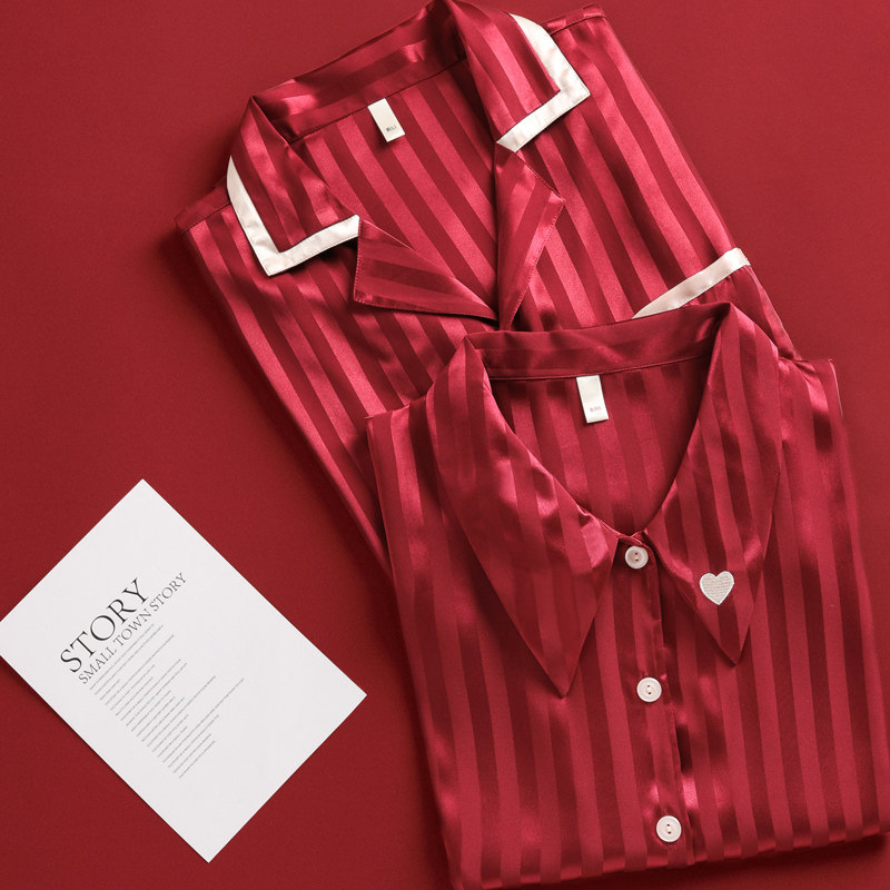 优慕尔情侣春秋季冰丝红色男睡衣 优慕尔睡衣/家居服套装