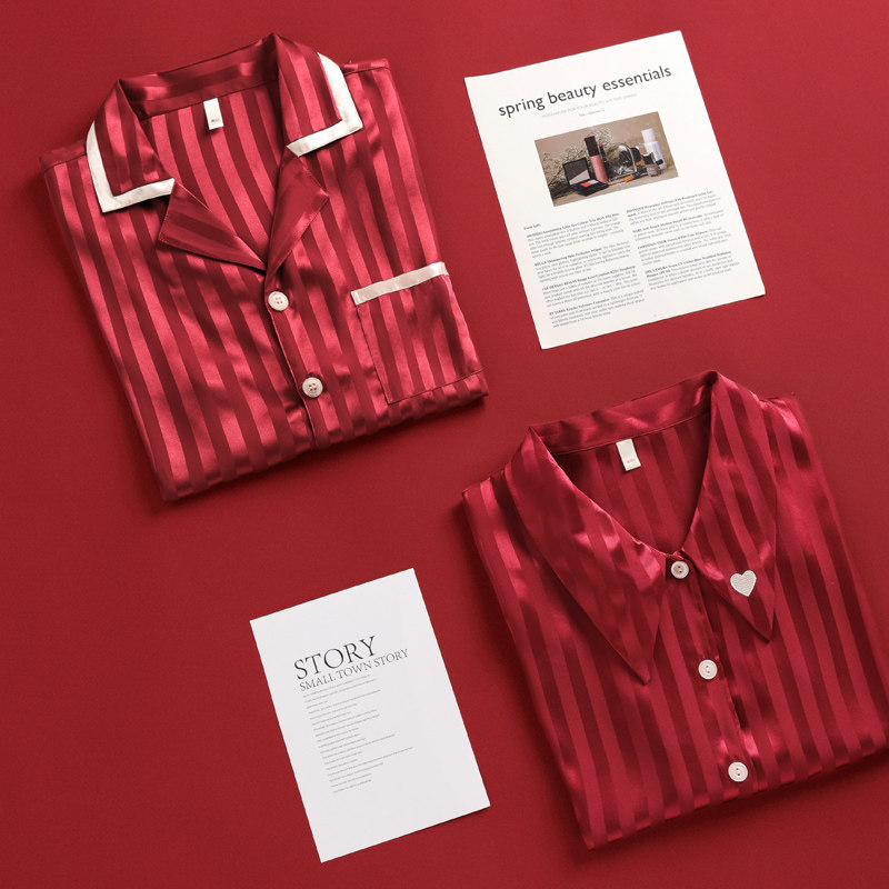 优慕尔情侣春秋季冰丝红色男睡衣 优慕尔睡衣/家居服套装