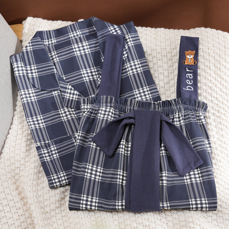 情侣夏季纯棉性感吊带韩国格子睡裙 优慕尔睡衣/家居服套装