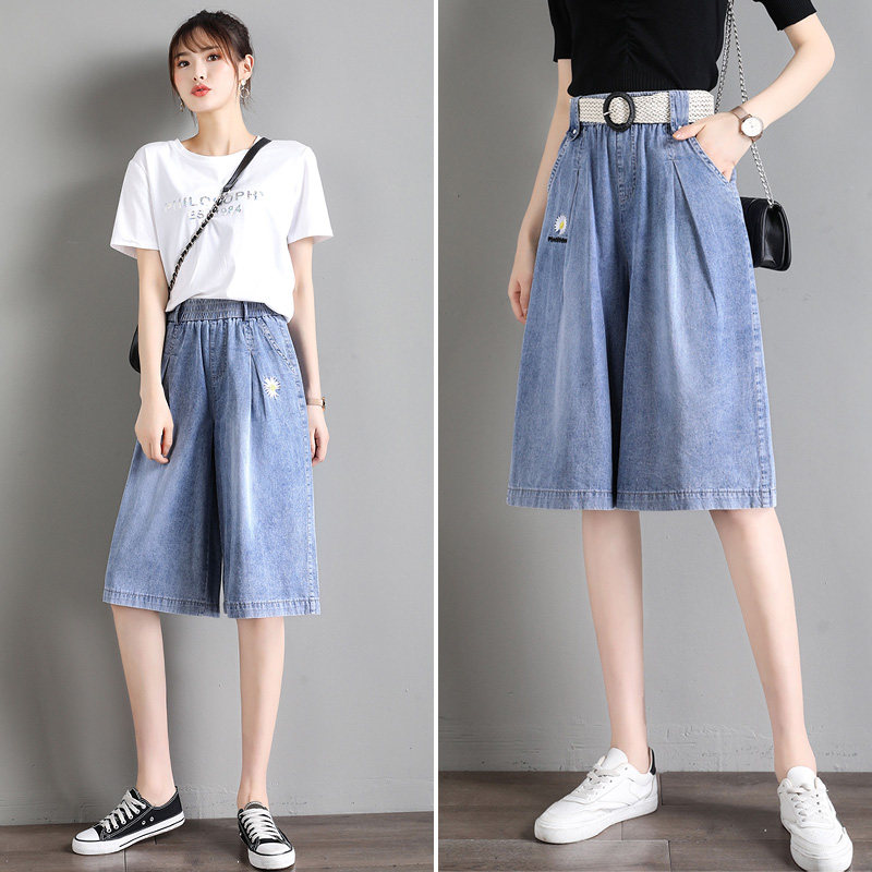 天丝夏季高腰阔腿宽松冰丝裙牛仔裤 灰喵牛仔裤