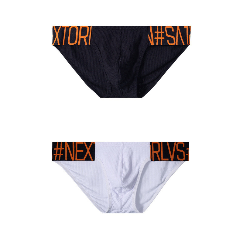 男纯棉三角裤细条纹高叉宽裤边皮筋字母性感低腰潮男打底裤显腿长 - 图2