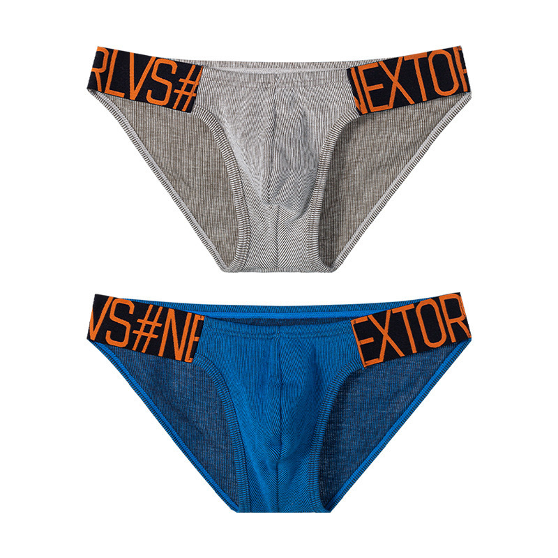 男纯棉三角裤细条纹高叉宽裤边皮筋字母性感低腰潮男打底裤显腿长 - 图1