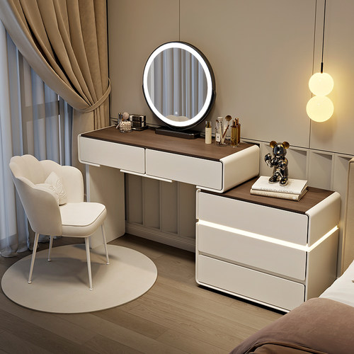 梳妆台卧室化妆桌现代简约小户型轻奢高级感实木化妆台斗柜一体 - 图1