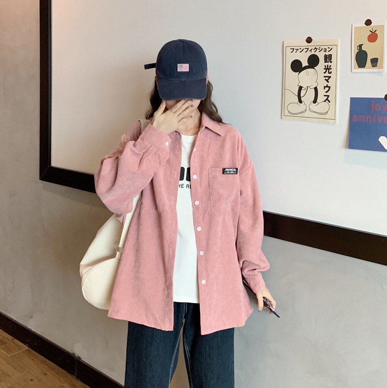 灯芯绒女秋冬款宽松港味洋气衬衫 彩丽纯衬衫