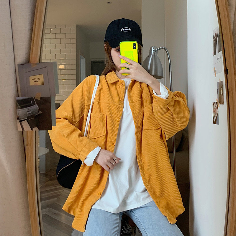 灯芯绒盐系设计感2020秋季新款衬衫 彩丽纯衬衫