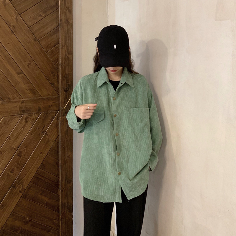 灯芯绒女盐系2020新款韩版宽松衬衫 彩丽纯衬衫