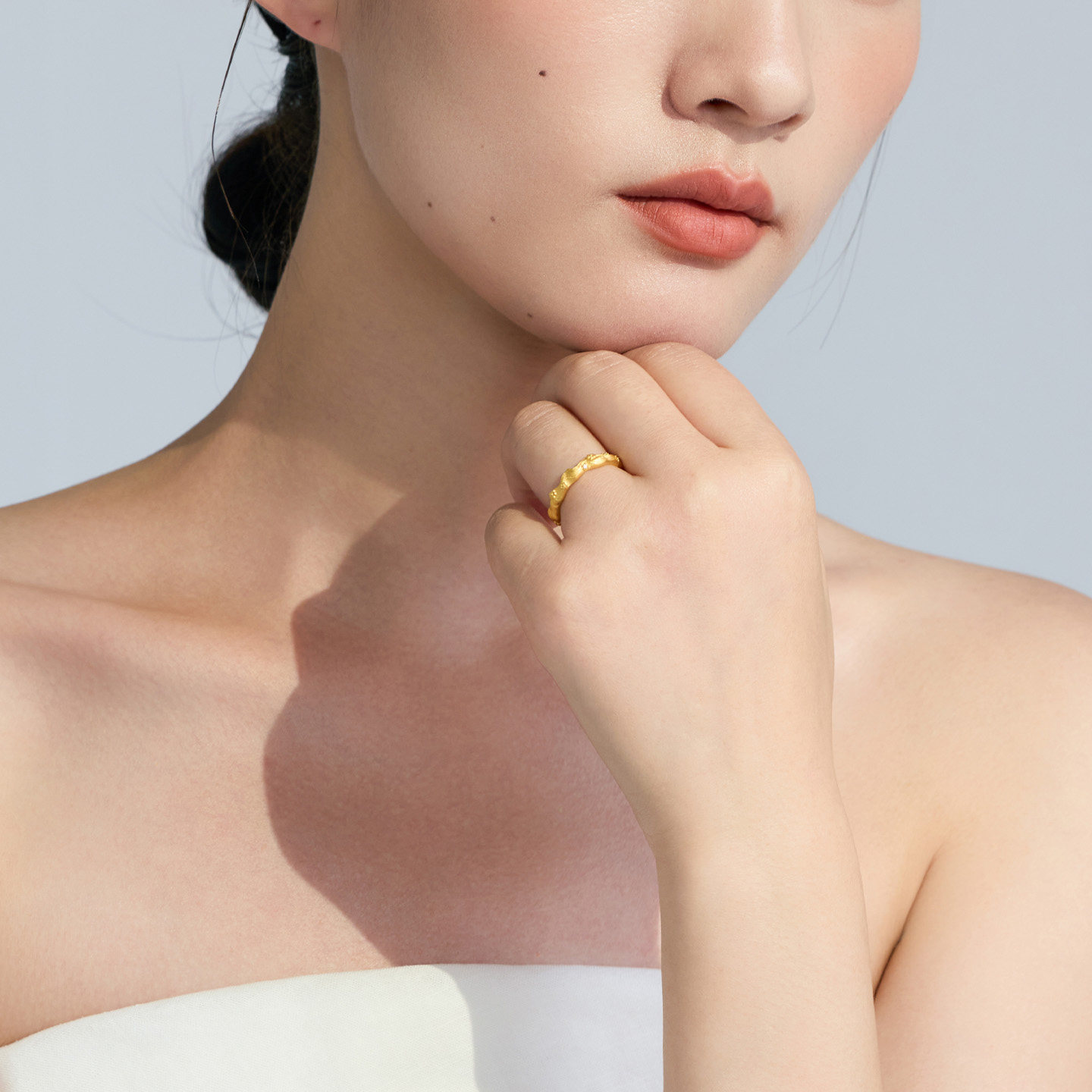 Honey Gold Jewelry Gold Ring Pure Gold Ancient Method Collection Series Star Flower in the Waves HGH1758