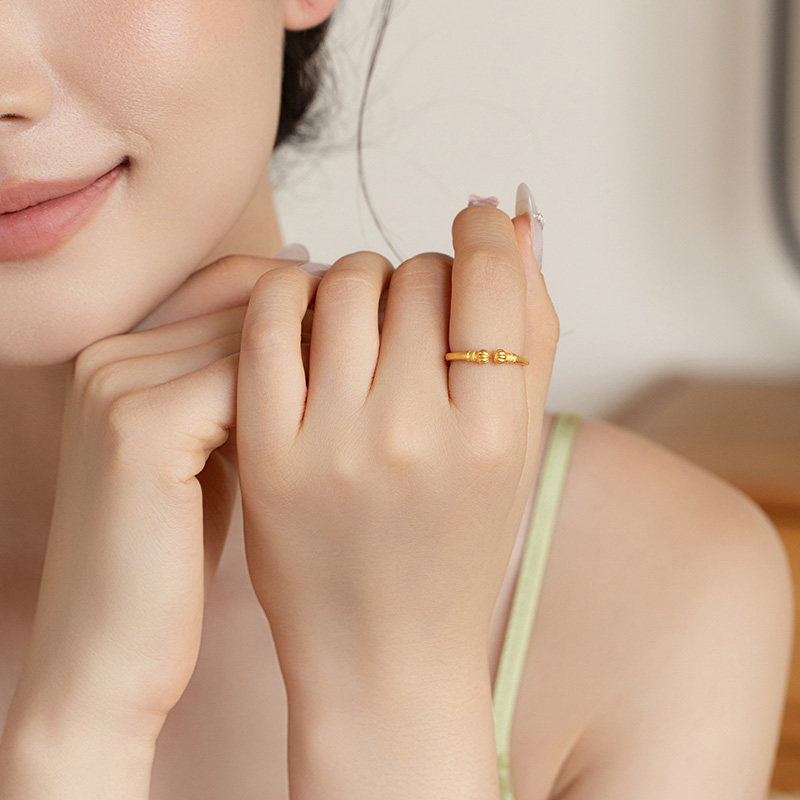 Honey gold jewelry gold ring pure gold ancient method autumn round pumpkin lantern ring HGH1715