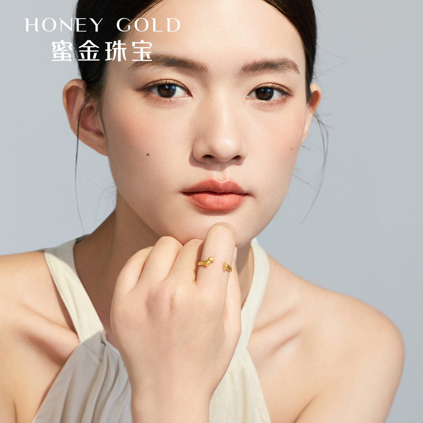 Honey Gold Jewelry Gold Ring Pure Gold Ancient Method Cute Treasure Series Small Sausage Ring HGH1752