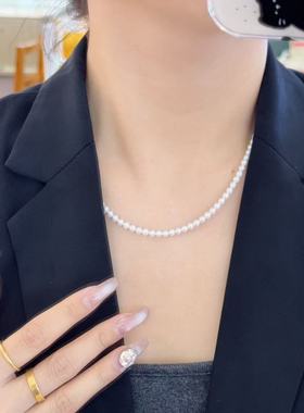 圆形淡水白色小米珍珠项链赫本风锁骨链时尚百搭小众款项链