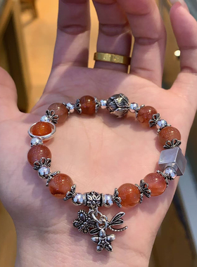 国风南红玛瑙纯银手链兴亚福珠宝手工定制纯银手链