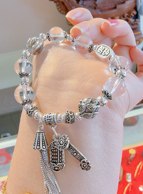 天然白水晶手链女款简约手串饰品礼物白水晶纯银手链兴亚福珠宝