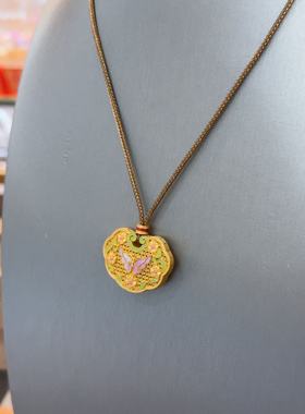 足银珐琅螺钿平安锁吊坠女转运平安锁大人项链宝宝挂坠