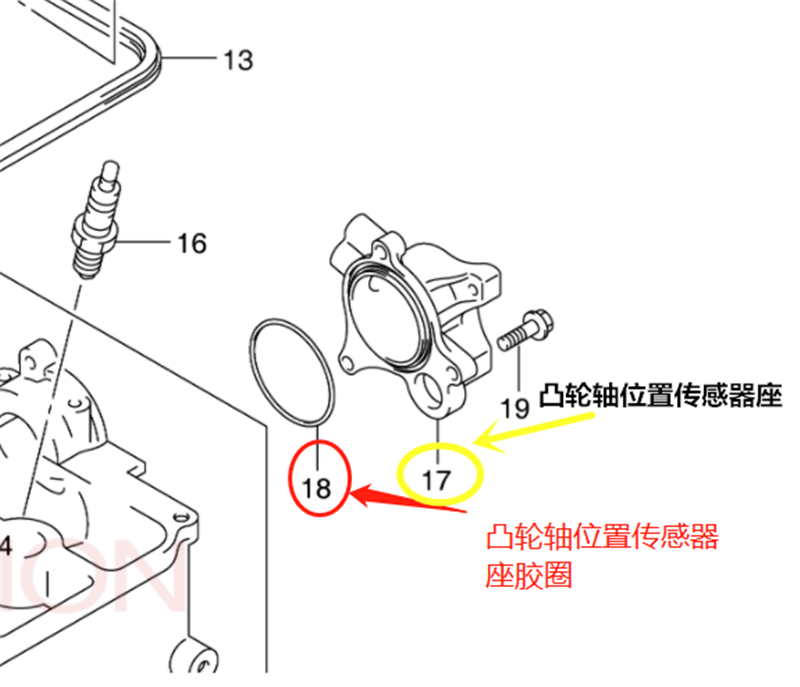 长安铃木雨燕1.3羚羊7135凸轮轴位置传感器座O型密封圈胶圈原厂