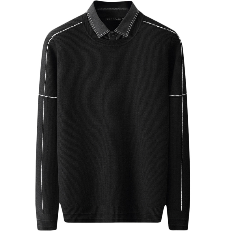 衬衫领加绒加厚潮流假两件套潮毛衣 火顿针织衫/毛衣