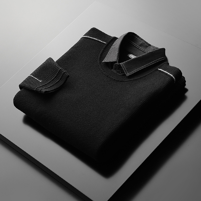 衬衫领加绒加厚潮流假两件套潮毛衣 火顿针织衫/毛衣