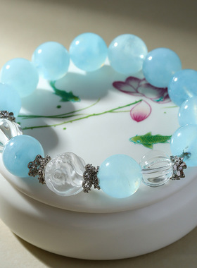 天然海蓝宝白水晶九尾狐手链时尚大气女士新爆款原创手串饰品