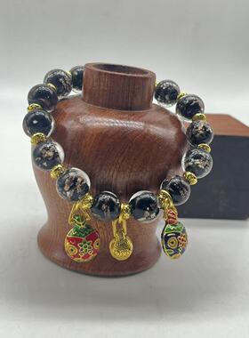 夜光琉璃+吐金兽单圈手串