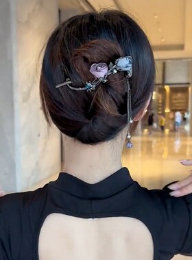 彬妮奢古风时尚玫瑰花扭扭夹优雅轻奢一字夹日韩盘新中式发夹E044