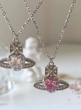 土星满钻爱心项链女精致轻奢高级感小众设计甜酷气质辣妹风锁骨链
